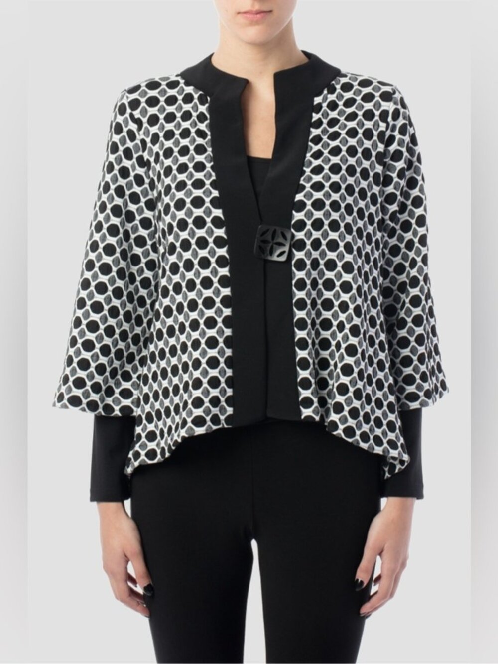 Joseph Ribkoff Jacket Style 153804 Black White Office Stretch Top Cardigan 12 14